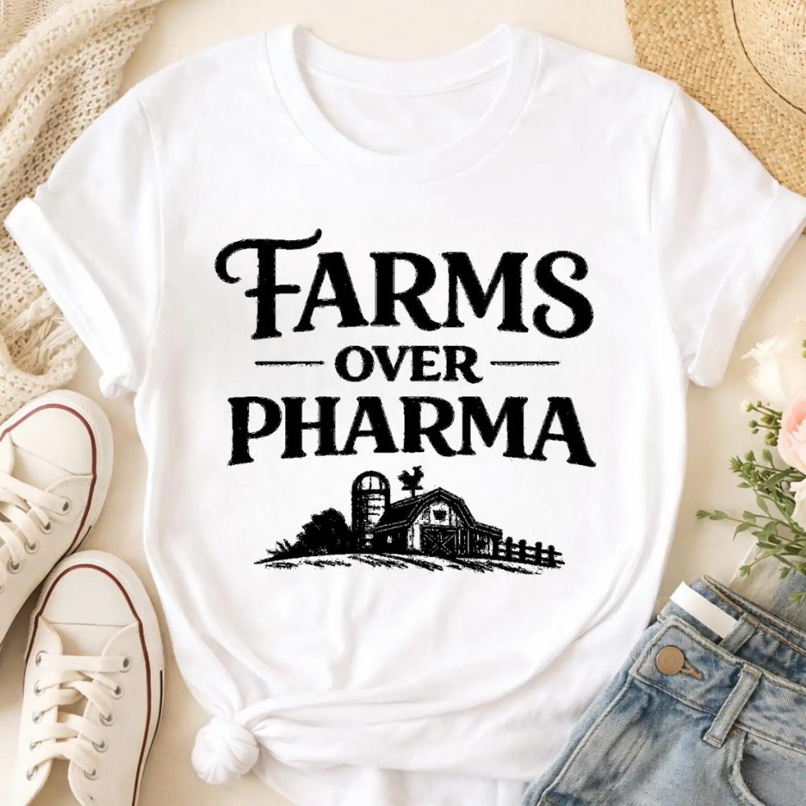 Farms Over Pharma Tişörtü Ekol - Sustainable Agriculture/Farming incelemesi ve fiyatı